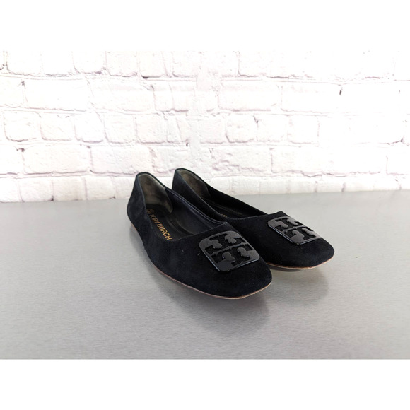 Tory Burch Black Square Toe Flats Women's Size 7.5 VGC - Picture 1 of 7
